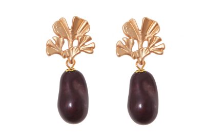 Pendiente de piedras nácar negro con cabezal de hojas