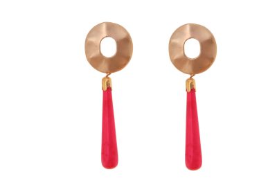 Pendiente de flamenca de lágrima pequeña de piedra cristal color rojo cabezal círculo metal