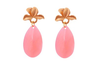 Pendiente de flamenca de lágrima de piedra cristal color rosa palo con cabezal de hojas