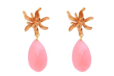 Pendiente de flamenca de lágrima de piedra cristal color rosa palo con cabezal de flor