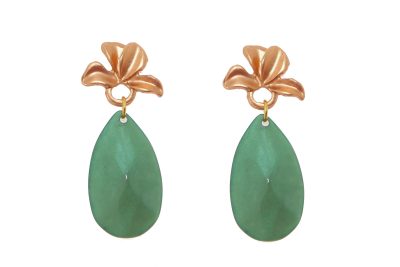 Pendiente de flamenca de lágrima de piedra cristal color verde esmeralda con cabezal de hojas