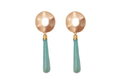 Pendiente de flamenca de lágrima pequeña de piedra cristal color verde agua cabezal círculo metal