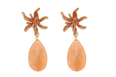 Pendiente de flamenca de lágrima de piedra cristal color yema con cabezal de flor