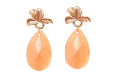 Pendiente de flamenca de lágrima de piedra cristal color yema con cabezal de hojas