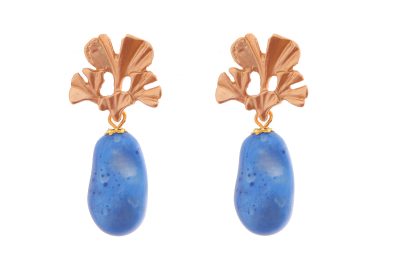 Pendiente de piedras nácar azul zafiro con cabezal de hojas