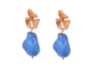 Pendiente de piedras nácar azul zafiro con cabezal 3 hojas