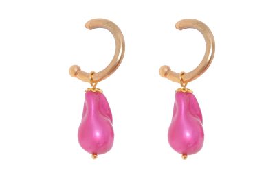 Aros pequeños piedra nácar rosa fresa