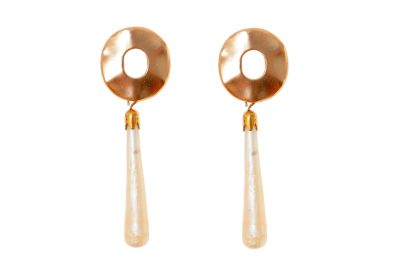 Pendiente de flamenca de lágrima pequeña de piedra cristal color marfil cabezal círculo metal