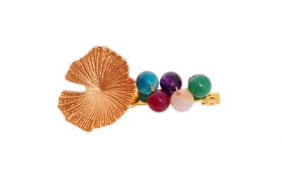 Broche dorado de nenúfar con bolas de piedra Ágata en multicolor