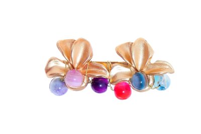 Broche dorado de hojas con bolas de piedra Ágata en multicolor