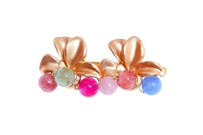 Broche dorado de hojas con bolas de piedra Ágata en multipastel