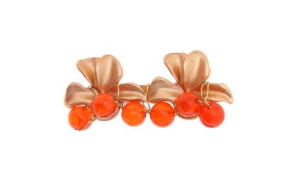 Broche dorado de hojas con bolas de piedra Ágata en naranja