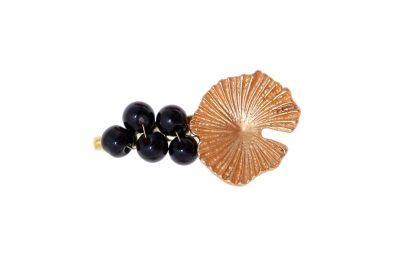 Broche dorado de nenúfar con bolas de piedra Ágata en negro