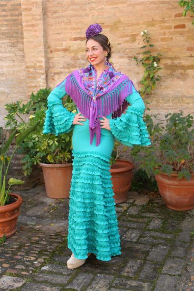 TRAJE DE FLAMENCA ABRIL TURQUESA