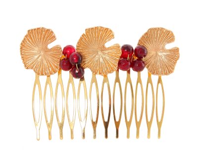 Peinecillo nenúfar con bolas de piedra Ágata en burdeos