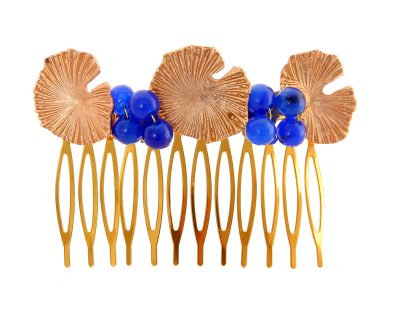 Peinecillo nenúfar con bolas de piedra Ágata en azul zafiro