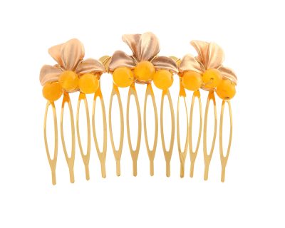 Peinecillo de hoja con bolas de piedra Ágata en mostaza