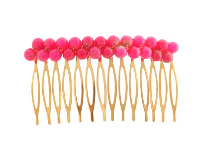 Peinecillo con bolas de piedra Ágata rosa fucsia