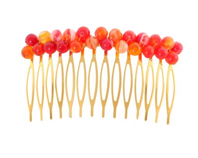 Peinecillo con bolas de piedra Ágata en tonos naranjas