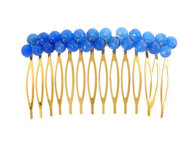 Peinecillo con bolas de piedra Ágata azul zafiro