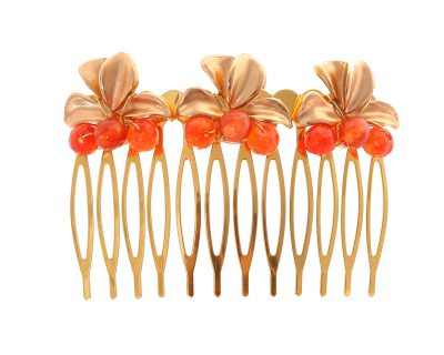 Peinecillo de hoja con bolas de piedra Ágata en tonos naranjas