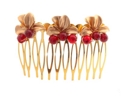 Peinecillo de hoja con bolas de piedra Ágata en burdeos