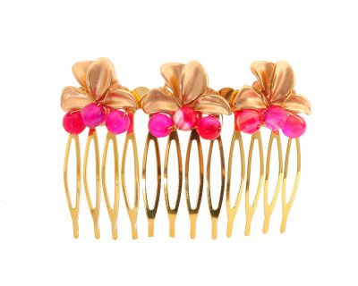 Peinecillo de hoja con bolas de piedra Ágata en buganvilla