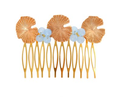 Peinecillo nenúfar con bolas de piedra Ágata en celeste