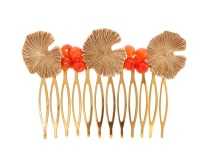 Peinecillo nenúfar con bolas de piedra Ágata en tonos naranjas