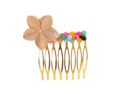 Peinecillo dorado de flor con piedra Ágata multicolor