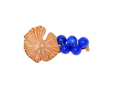 Broche dorado de nenúfar con bolas de piedra Ágata en azul zafiro