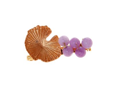 Broche dorado de nenúfar con bolas de piedra Ágata en lila