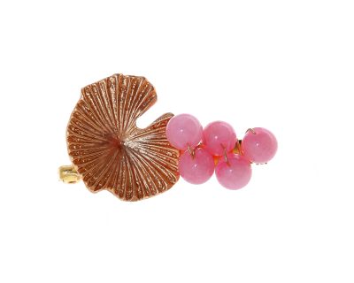Broche dorado de nenúfar con bolas de piedra Ágata en rosa