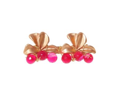 Broche dorado de hojas con bolas de piedra Ágata en buganvilla