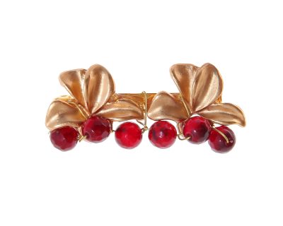 Broche dorado de hojas con bolas de piedra Ágata en burdeos