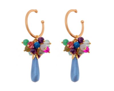 Pendientes de bolas Ágata y lágrimas multicolores y azul ducado con cabezal de aro