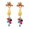 Pendientes de bolas de piedras Ágata y piedras nácar amarillo y multicolores con cabezal de hojas