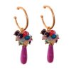 Pendientes de bolas Ágata y lágrimas multicolores y morado con cabezal de aro