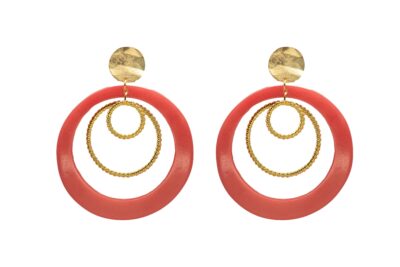 Pendientes de aros coral y aplique dorado