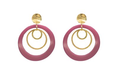 Pendientes de aros magenta y aplique dorado