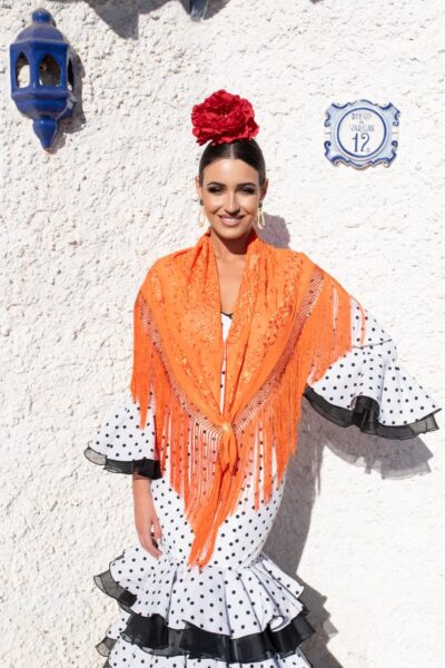 Traje de flamenca Norma Blanco lunar Negro