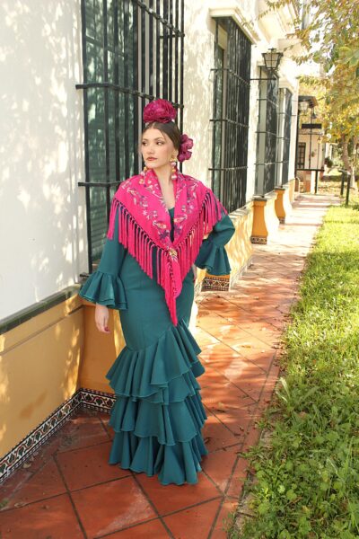 Traje de flamenca Candela Verde Petróleo