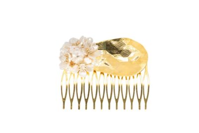 Peinecillo metal con flores en nácar