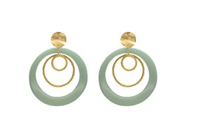 Pendientes de aros verde y aplique dorado