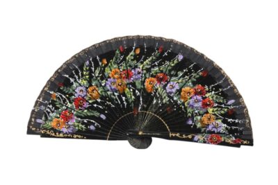 Abanico Negro con flores Multicolor