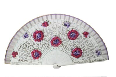 Abanico Blanco de flores Buganvillas y Malvas