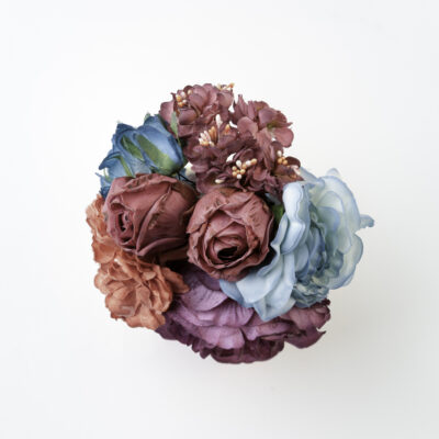 Ramillete tiara de flamenca multicolor en tonos buganvilla y azul