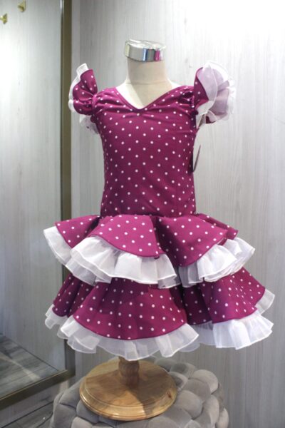 Traje de flamenca niña Triana Buganvilla con lunar Blanco