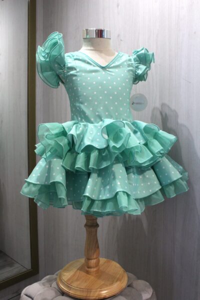 Traje de flamenca niña Triana Aguamarina