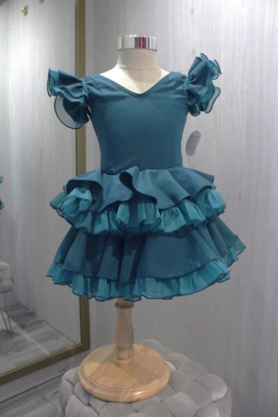 Traje de flamenca niña Triana Verde Agua Oscuro